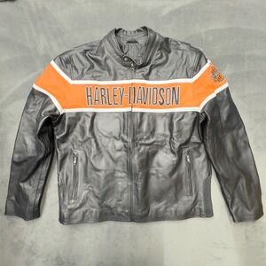 Jorde Calf Leather Motorcycle Jacket Men's 3XL Black Orange Stripe Zip Up